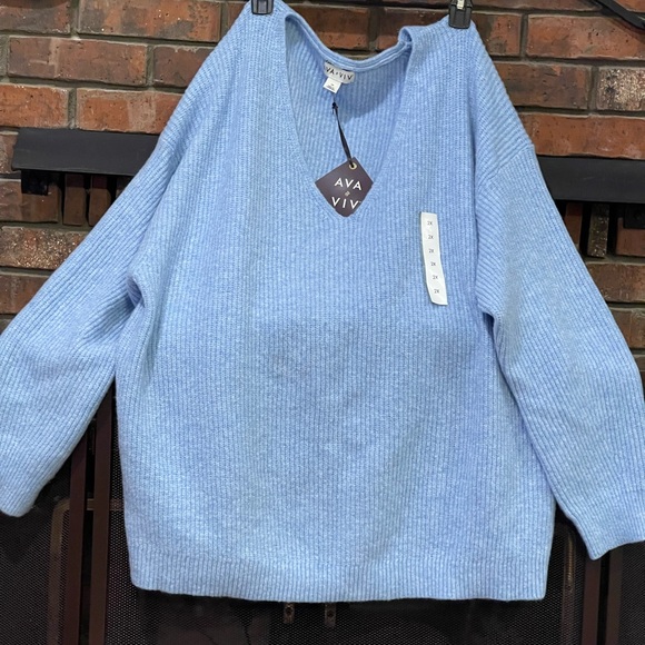 Ava & Viv Sweaters - Ava & Viv Women's Light Blue V-Neck Sweater